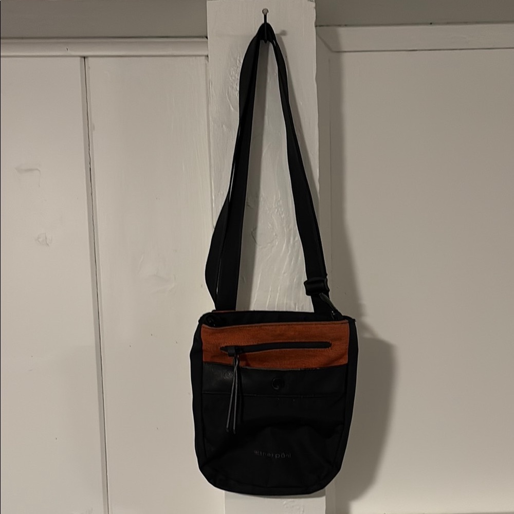 Sherpani Black and Orange Crossbody Bag with Textured Fabric